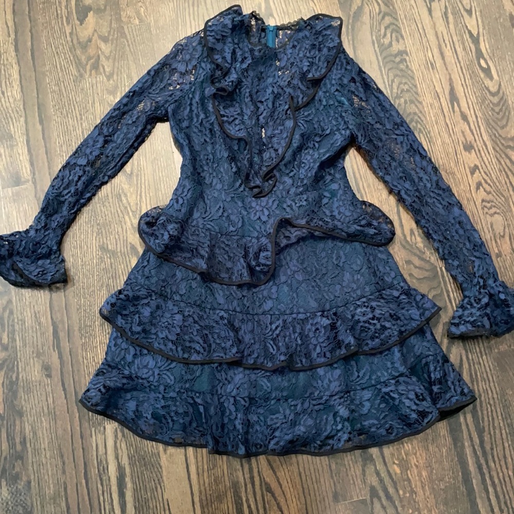 ALEXIS Tracie Navy Lace Ruffle Mini Cocktail Dress